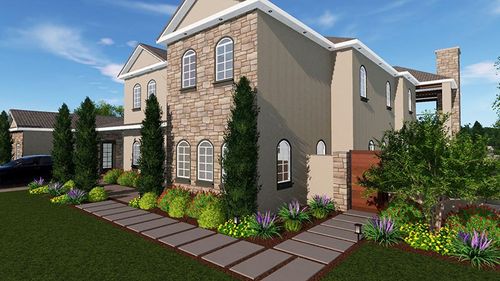 3d rendered front yard stone path with garden design
